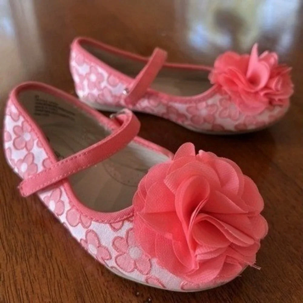 Cherokee Girls Coral Pink Floral Ballet Flat Shoes Flower‎ Detail Toddler 11